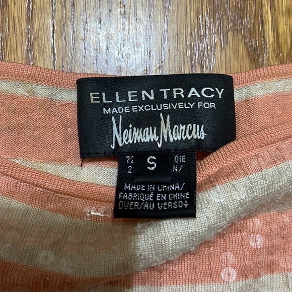 ELLEN TRACY for Neumann Marcus Sequin Cream and Pink short sleeve top size Small - Picture 2 of 4